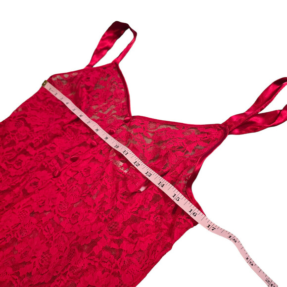 Vintage 90s Victorias Secret Heart Label Teddy Large High Cut Red Lace Bodysuit - Picture 6 of 7